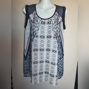 CAbi Black and Gray Patterned Blouse, Size Small